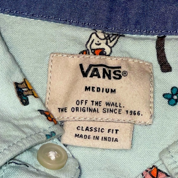 Men’s Vans Casual Button Down Shirt Tropical Beach Cartoon Print Vintage Medium - Picture 2 of 8